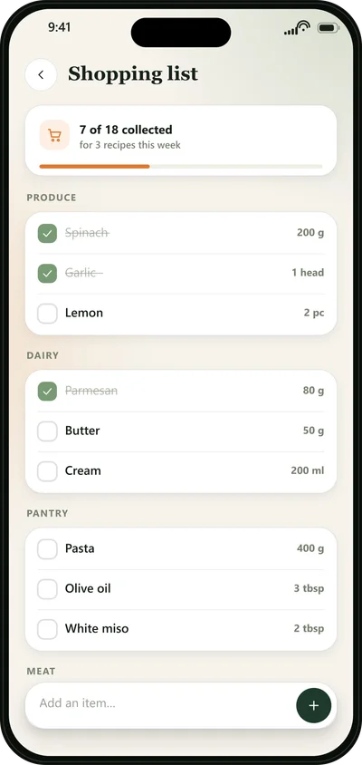 CookFusion shopping list sorted by aisle